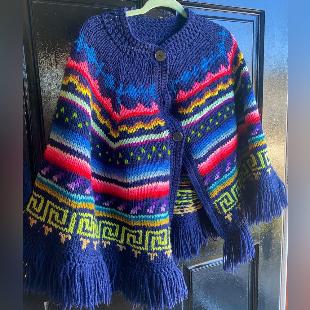 Vintage Handmade Vibrant Poncho Cape
